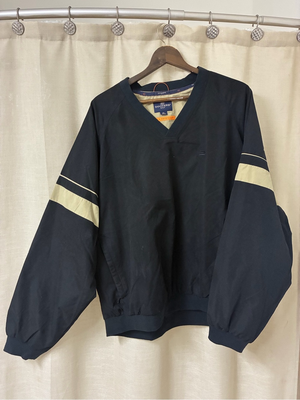 Dockers Black Pullover Jacket with Cream Sleeve Stripes